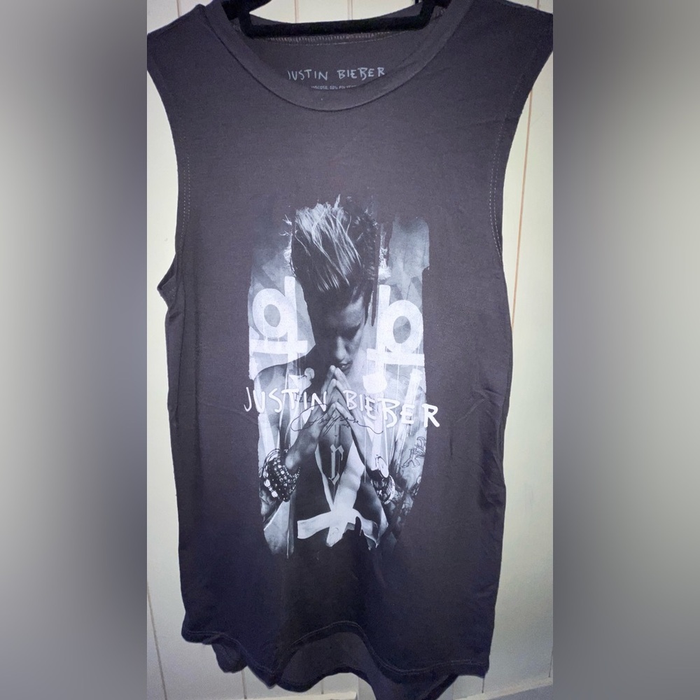 Justin Bieber Graphic Tank Top - Love Yourself Concert T. Size‎ S/M Grey